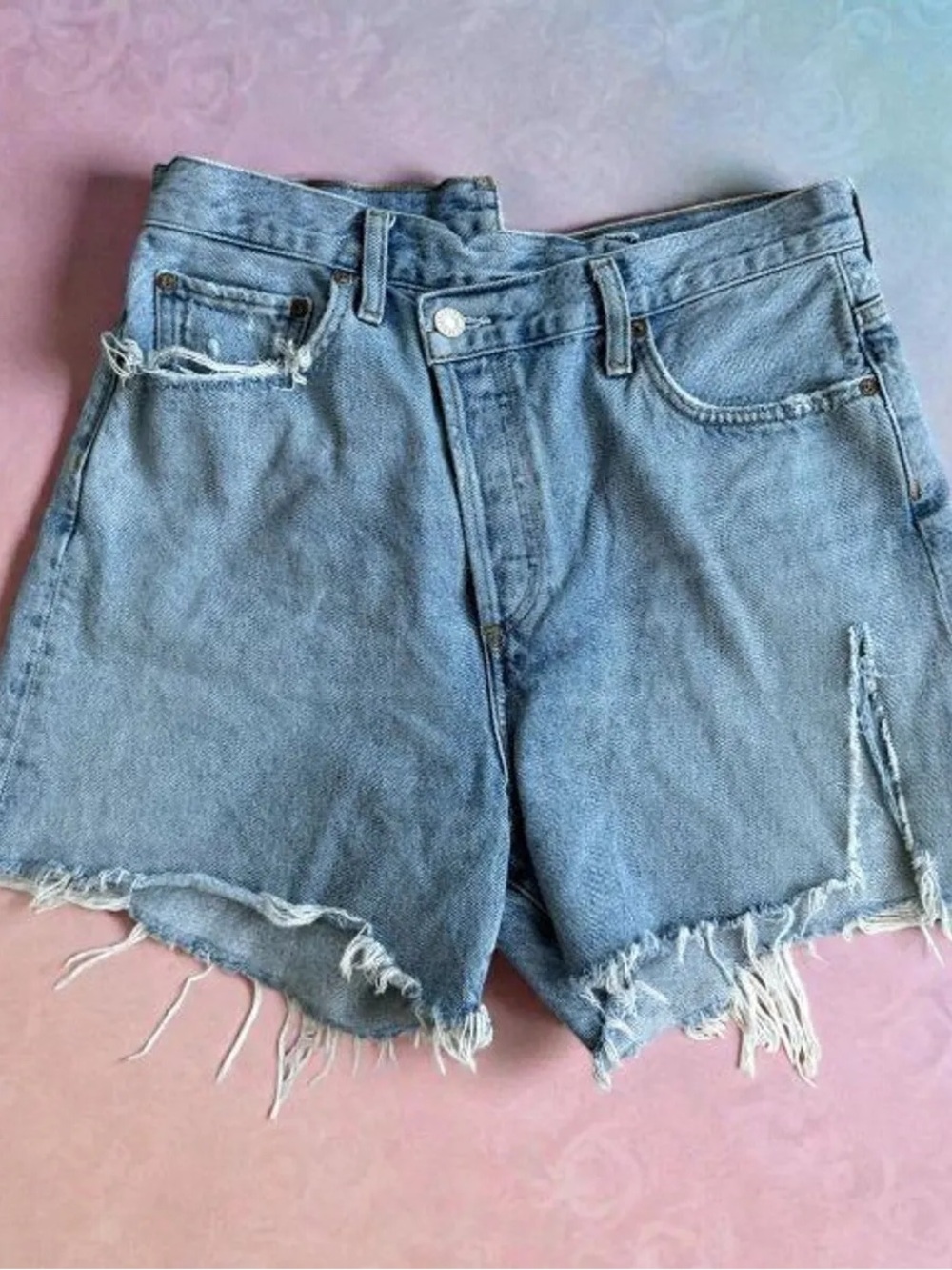 Agolde Denim Distressed Asymmetrical Shorts Size 28